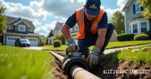 Professional plumber using large vacuum hose to service outdoor sewer line