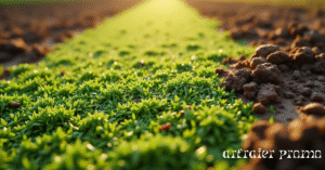 Close-up of green hydroseed slurry on bare soil