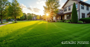 Healthy green lawn grown from hydroseeding