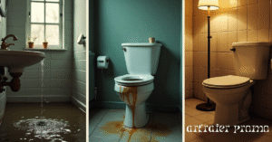 Indoor signs of sewer line damage including backed-up toilet, slow sink, and basement wet spot