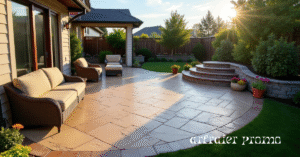 Stamped concrete resurfacing with stone design