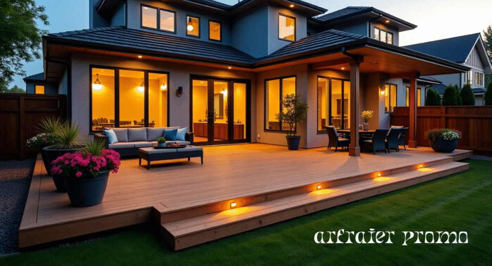 Front yard deck adding charm to a modern home