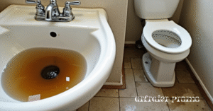 Signs of sewer line damage such as clogged sink, toilet backup, and wet basement floor