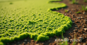 Close-up of green hydroseed slurry on bare soil