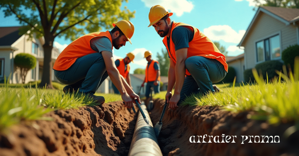 Sewer line trenching in progress
