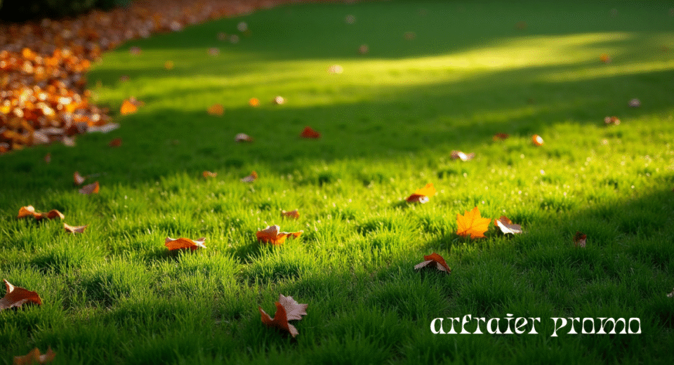 Lush green lawn in early fall