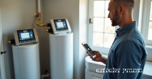 Homeowner reviewing large water softener system