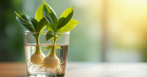 Goldfish plant stem cuttings rooting in water