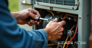 Technician installing a new AC compressor.