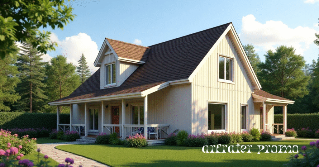Realistic modern house with a gambrel roof showing steep lower slopes and shallow upper slopes