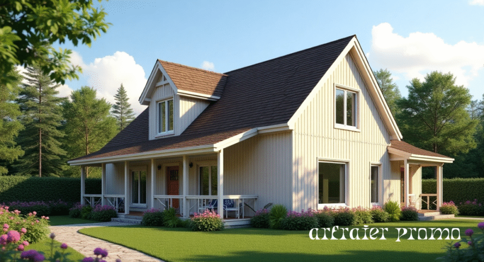 Realistic modern house with a gambrel roof showing steep lower slopes and shallow upper slopes