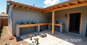 Concrete block and metal frame options for outdoor kitchens
