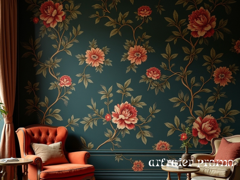 Dark floral cottagecore wallpaper with vintage botanical design