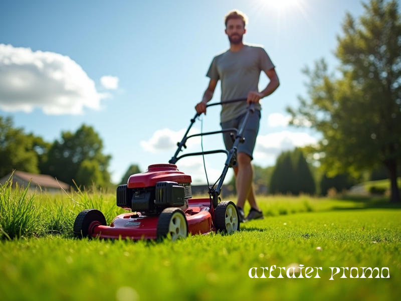 Mowing tall fescue grass lawn