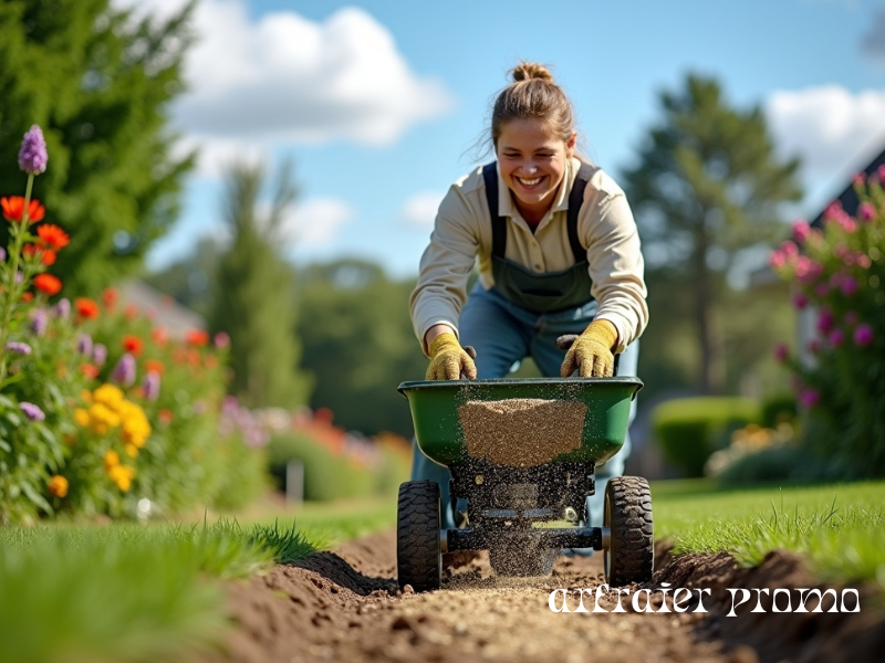 Planting tall fescue grass seeds with a spreader