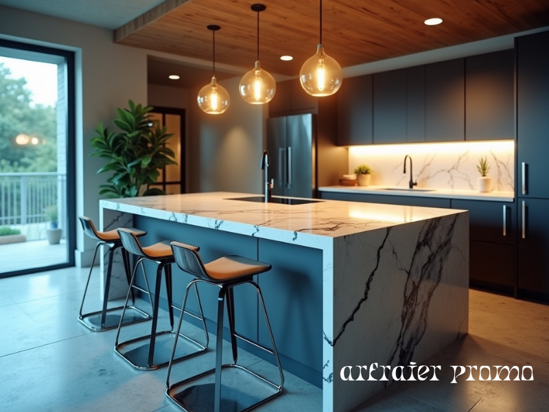 Kitchen island with seating and pendant lights