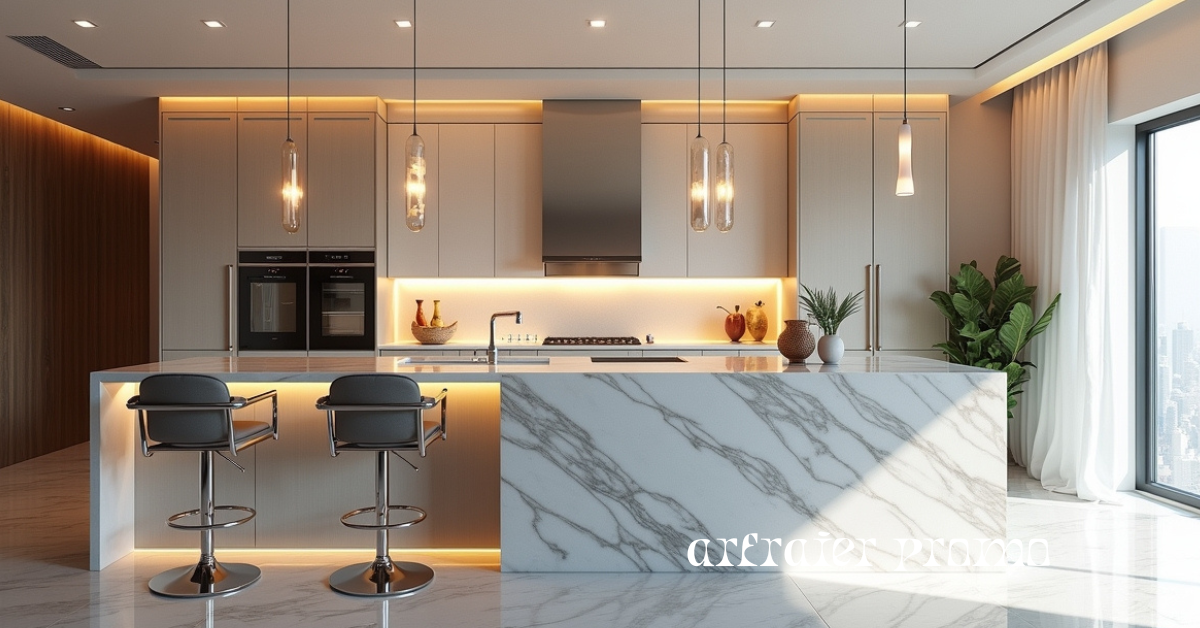 Modern Kitchen with Marble Island