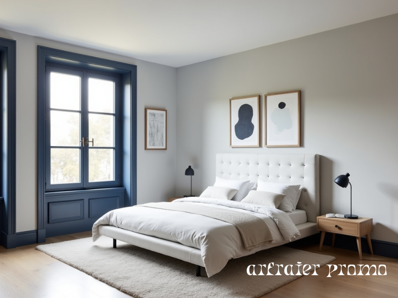 Navy Blue Accent Window Trim in a Modern Bedroom