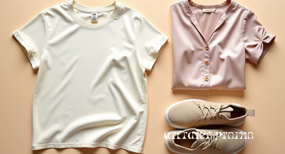 Amour Vert sustainable fashion flat lay with eco-friendly clothing and shoes