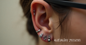 ear with helix, forward helix, and industrial piercings