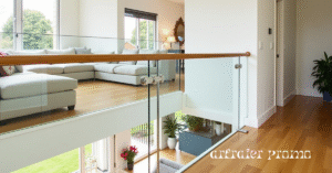 Loft railing idea with glass and wood combination