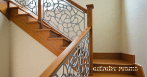 Stair railing idea with decorative metal panels
