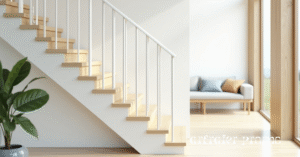 Simple white wooden indoor railing design
