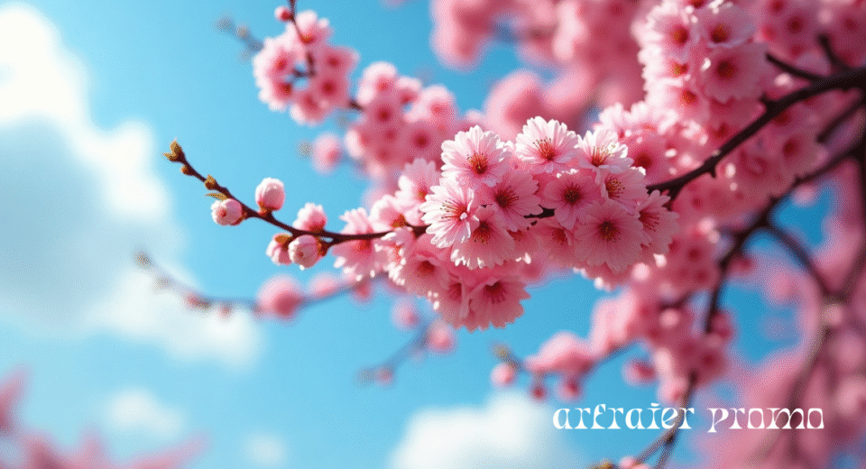 Full-bloom Kwanzan Cherry Tree with double-pink blossoms in a sunny garden