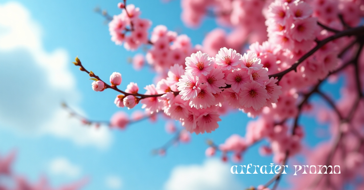 Full-bloom Kwanzan Cherry Tree with double-pink blossoms in a sunny garden