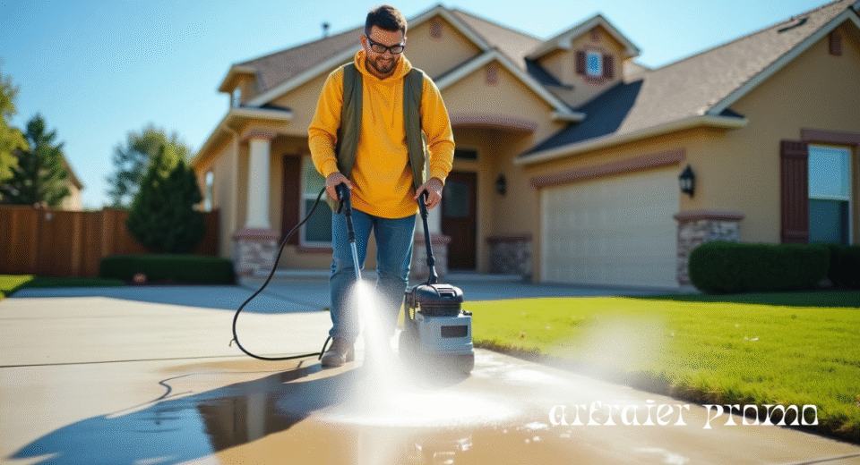 Pressure washing a concrete driveway for a deep clean