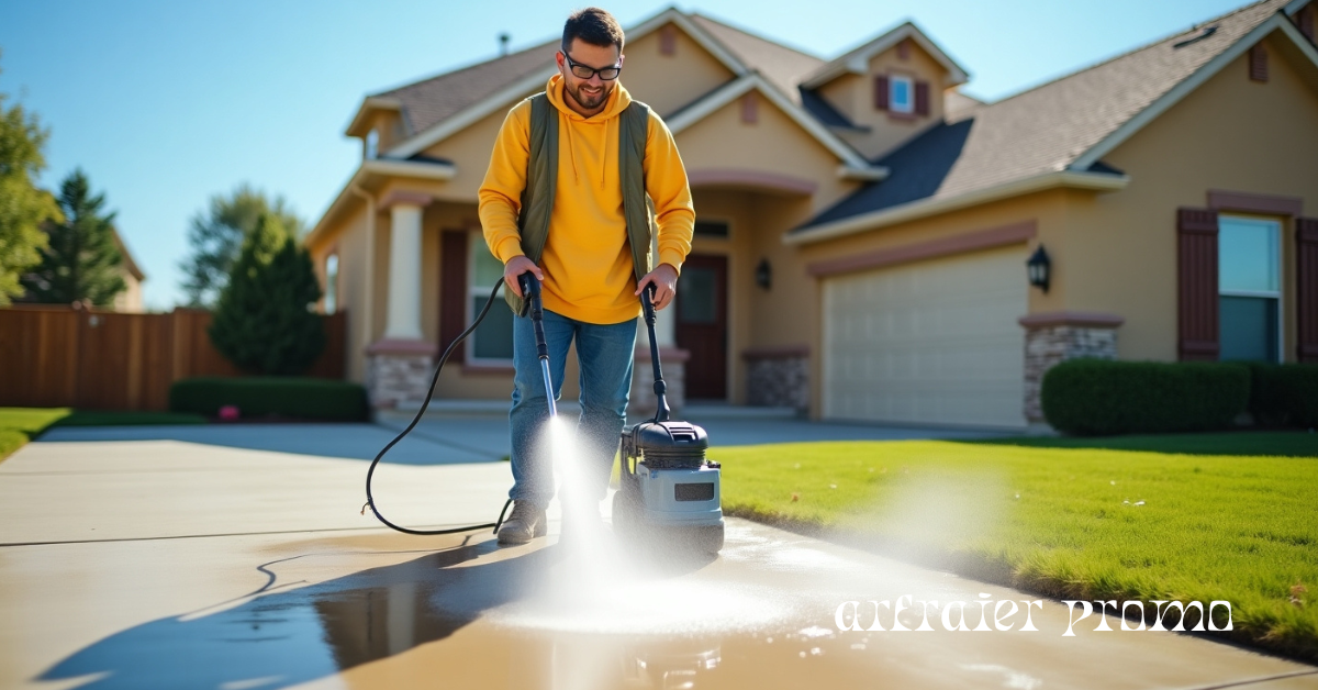 Pressure washing a concrete driveway for a deep clean