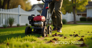 Lawn aeration with a core aerator before overseeding