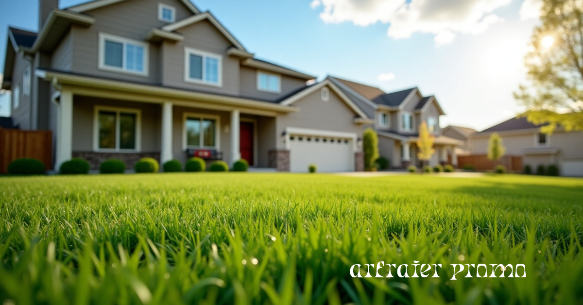 Thick, green fescue grass lawn in front of a home