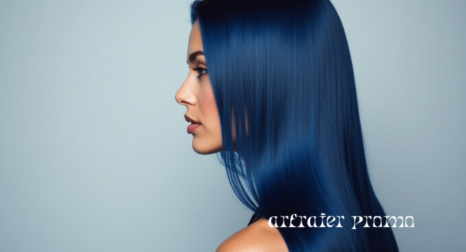 Shiny indigo-dyed hair with a glossy finish