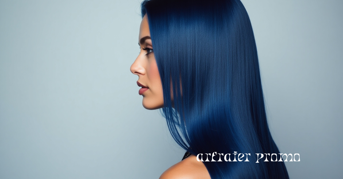 Shiny indigo-dyed hair with a glossy finish