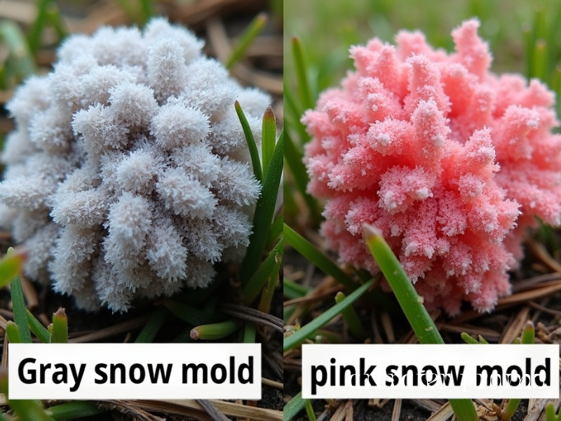 Side-by-side view of gray and pink snow mold types
