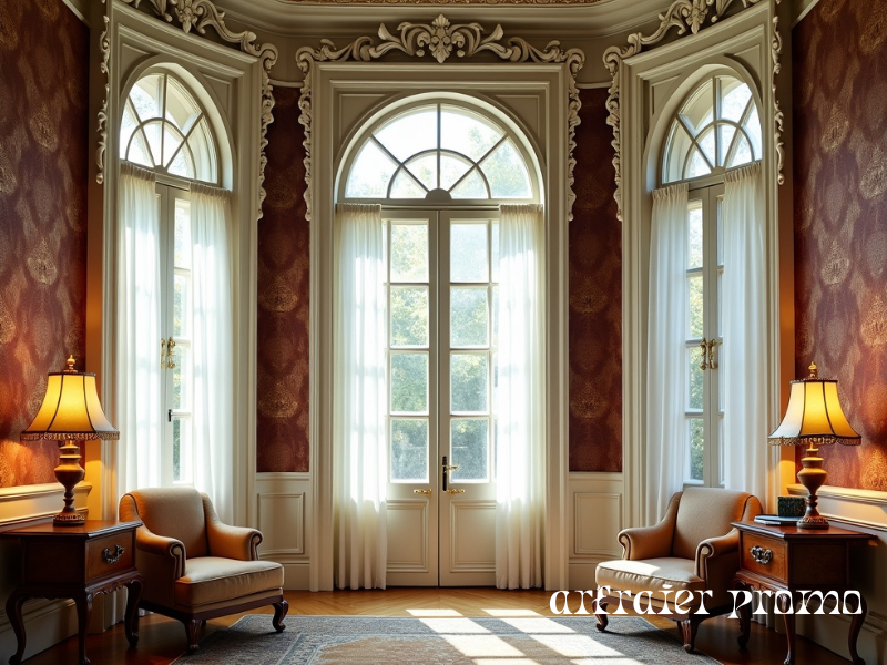 Ornate White Victorian Window Trim with Classic Décor