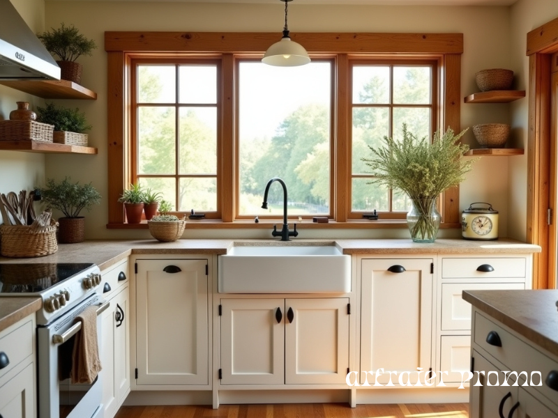 Rustic Wooden Window Trim in a Farmhouse Kitchen