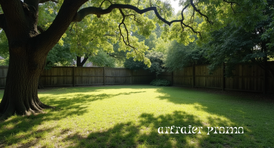 Patchy grass in a shaded backyard with minimal sunlight