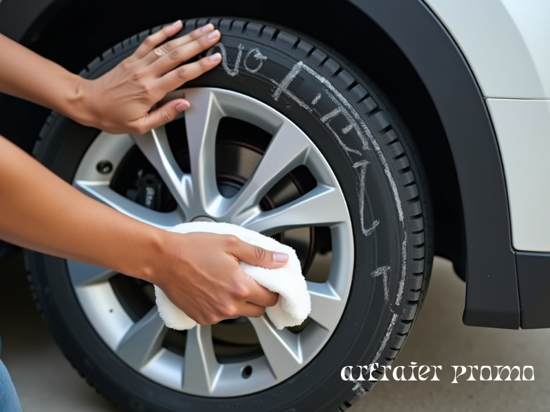 Wiping chalk off car tire