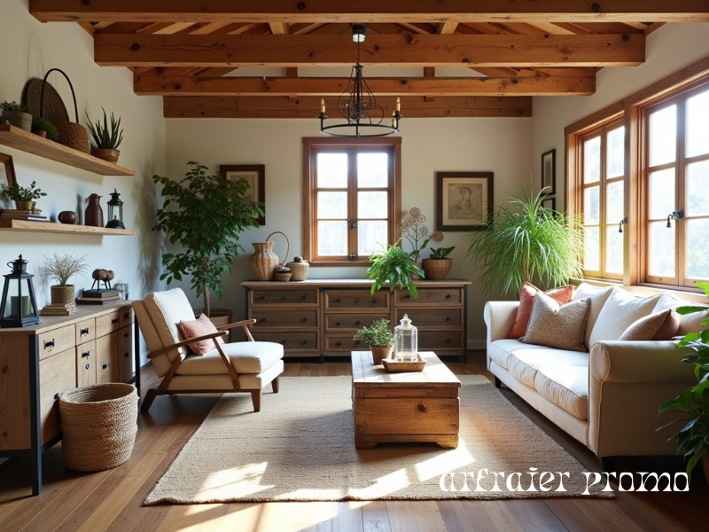 Budget-friendly barndominium interior with DIY wooden shelves and rustic décor
