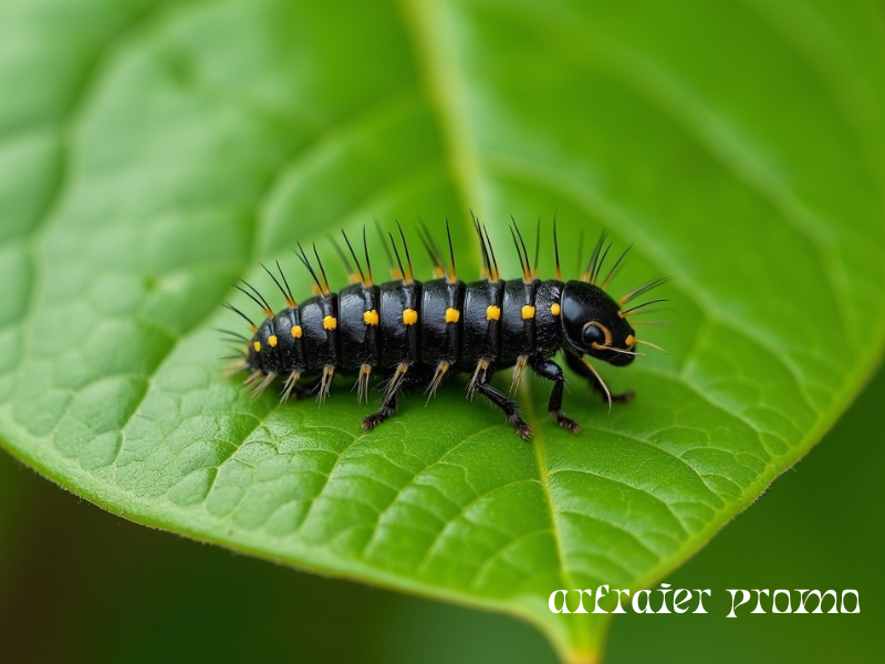 Ladybug larva crawling on a leaf
