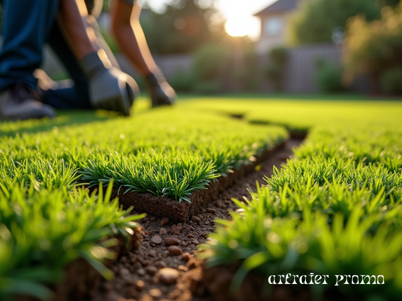 Laying sod in brick pattern