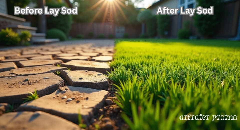 Lawn before and after laying sod