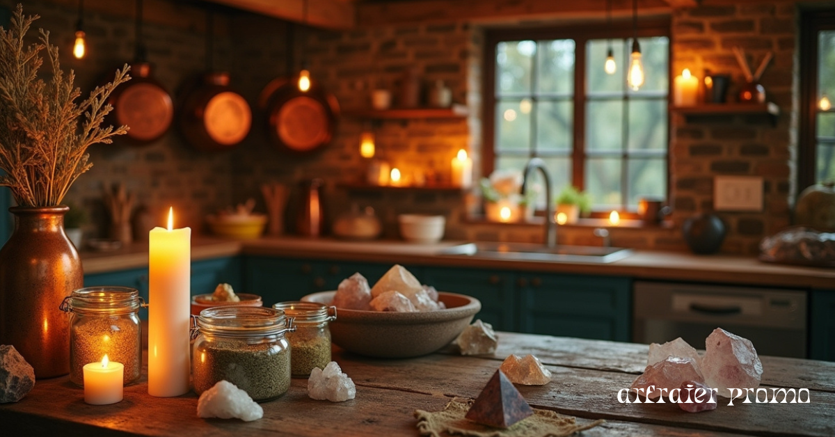 Witchy Kitchen with Magical Décor and Warm Lighting