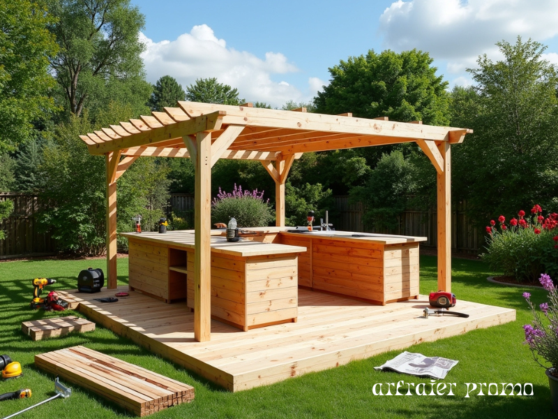 Wooden outdoor kitchen frame