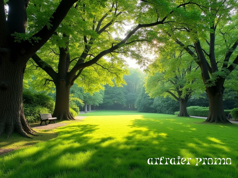 Healthy green lawn under trees in a shaded yard