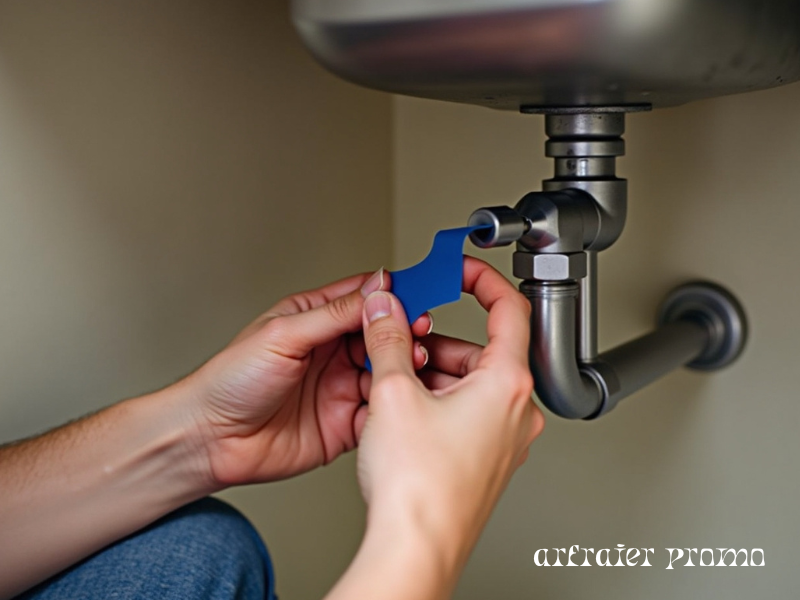 Applying plumber’s tape to pipe thread during faucet installation.