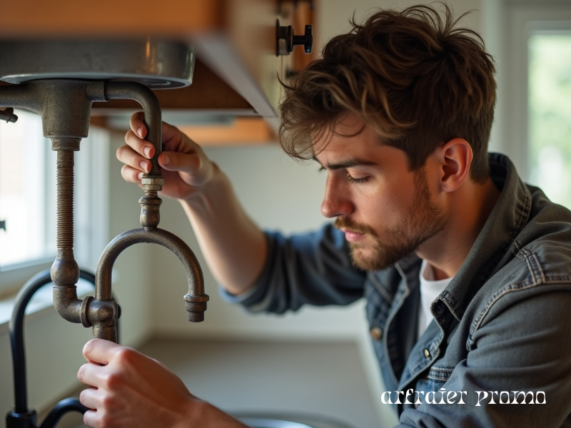 Removing old kitchen faucet using basin wrench under sink.