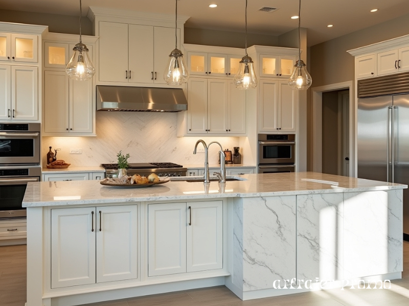 Luxury kitchen interior with marble design of Bryce Harper’s home